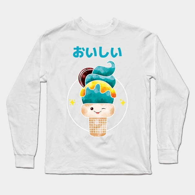 おいしい (Oishii) Ice Cream Long Sleeve T-Shirt by Malficious Designs